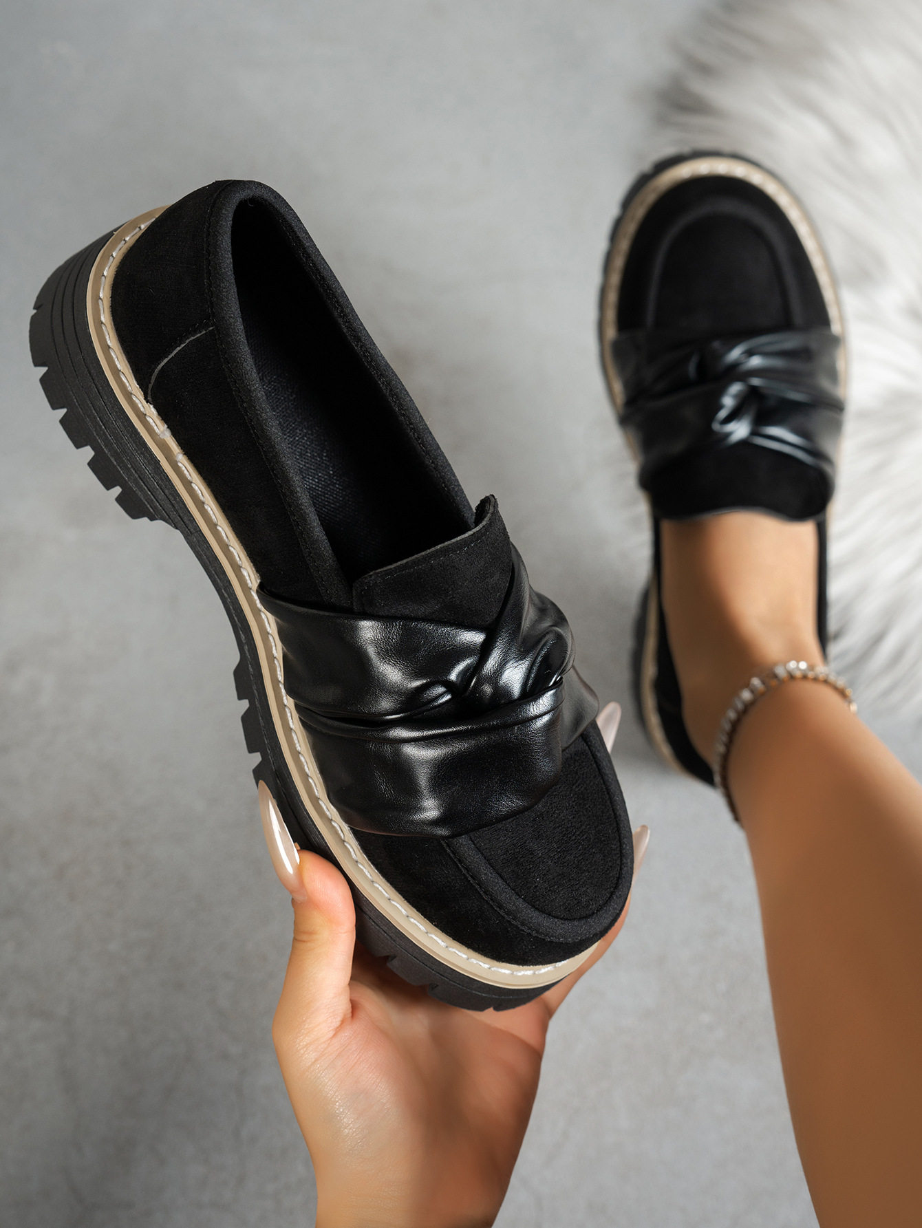 Damen Plateau Loafer Im Britischen Stil Elegante Halbschuhe_voghion.com