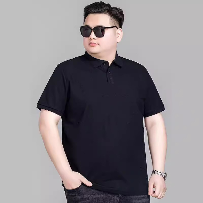 Fatty Hong Kong Style plus size Short-sleeved Polo Shirt Men's Summer New Loose Business Casual Solid Color Lapel Shirt