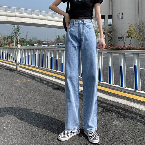 Wide-leg pants for women, autumn and winter high-waisted, loose and drapey 2023 new floor-length slimming ripped straight-leg jeans trendy