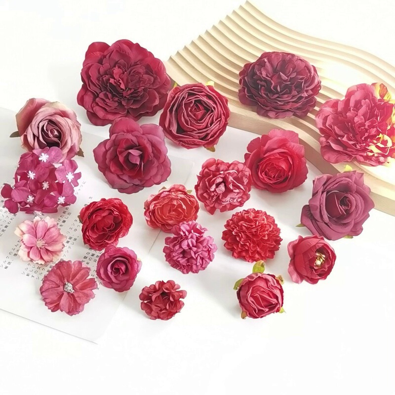 Artificial Flowers, Red Rose Hydrangea Artificial Flowers, Wedding Flowers, High-End Realistic Headwear DIY Material Decorative Flowers