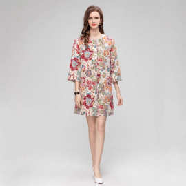 法式彩色立体花朵刺绣外套女春秋薄款中长款圆领七分袖气质小香风