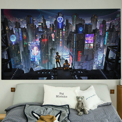 Cyberspace Punk Thermal transfer Valance Cross-border special Cyberpunk tapestry Polyester fiber printing Background cloth