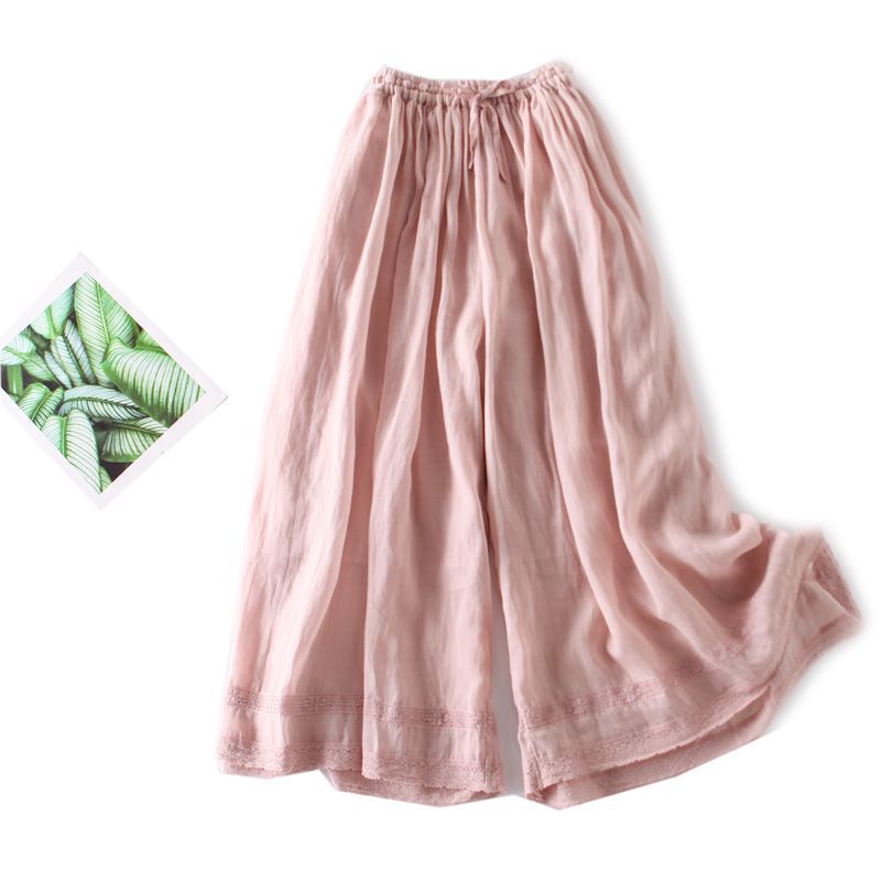2026 Spring and Summer New Cotton and Linen Straight Wide-Leg Pants, Artistic Retro Loose Slimming Ramie Skirt Pants, Casual Pants for Women