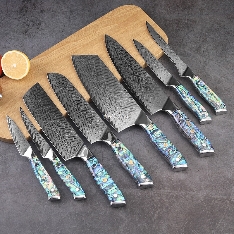 正品高颜值大马士革钢刀具套装厨房锋利家用切菜刀削皮水果刀组合