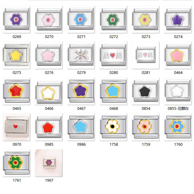 Mother's Day Series Stainless Steel Italian-Style Flower Bracelet DIY Module Combination Jewelry Wholesale Gift Plant Flower