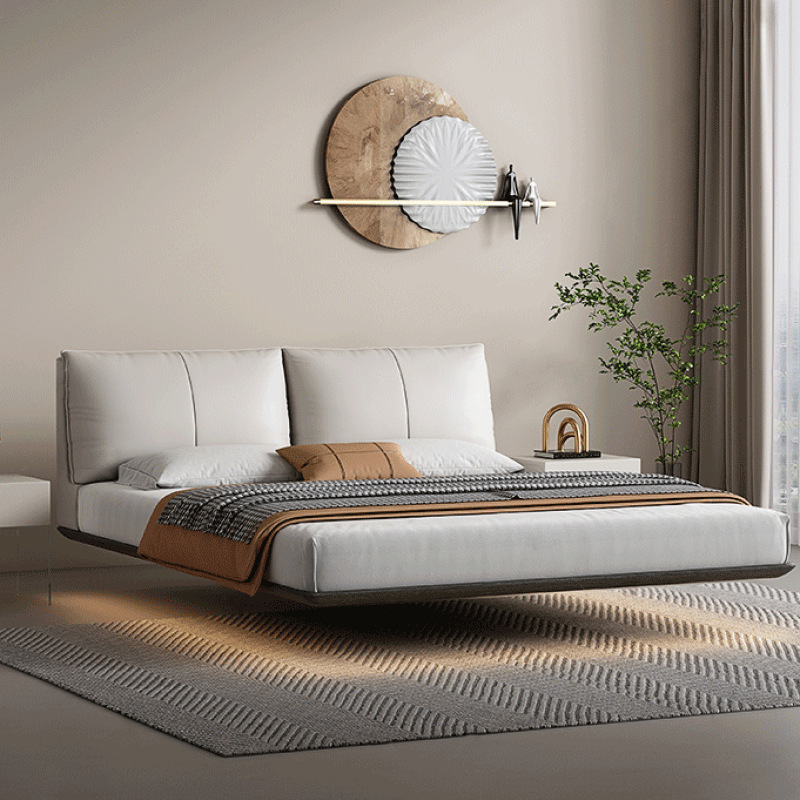 Cama de cuero genuino italiano cama de suspensión minimalista cama doble dormitorio principal 1,8 m cama de boda simple cama suave ventas directas de la fábrica