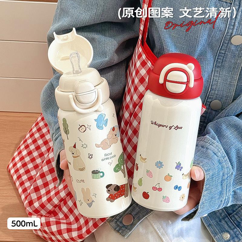 Original Design Cartoon Double-Drink 500ml Portable Thermos Cup with Handle for Students and Children (Artistic Style) Original Design Cartoon Double-Drink 500ml Portable Thermos Cup with Handle for Students and Children (Artistic Style)