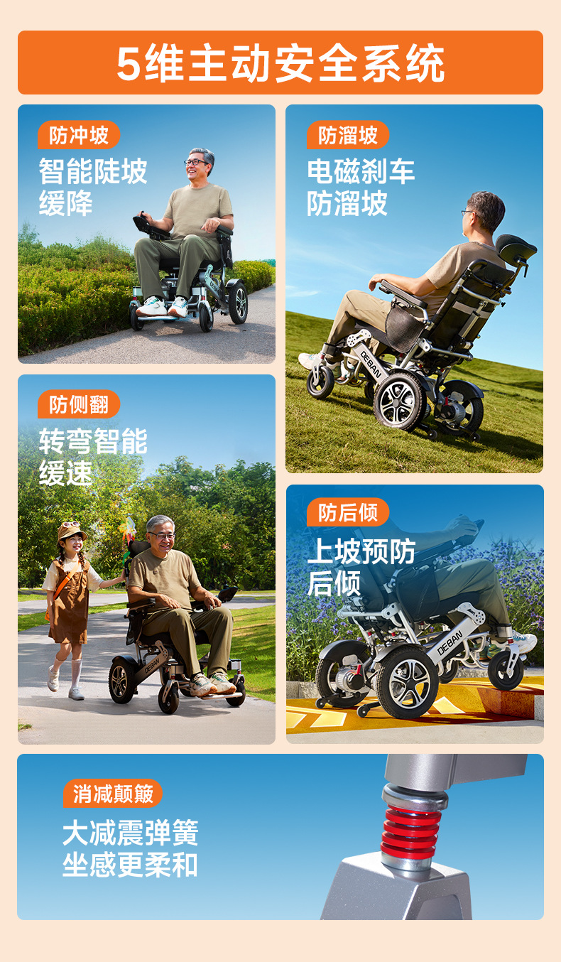 Deban electric wheelchair is an intelligent, fully automatic, foldable, lightweight aluminum alloy mobility aid designed for disabled and paralyzed elderly people