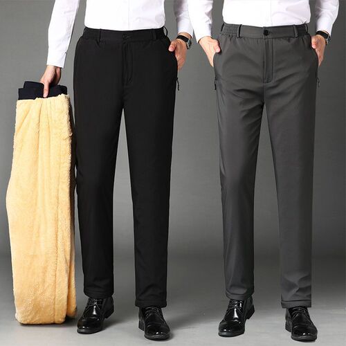 Men's High-Waisted Lamb Wool Pants with Fleece Lining and Thickening, Loosely Fitted Waist, Outer Wearing Casual Cotton Pants for Middle-Aged and Elderly Men