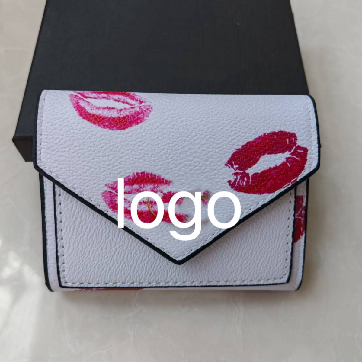 Bolso mujer 2025 nueva cartera impresión transfronteriza cartera corta withbox tres plegados cartera letras bolsa de comercio exterior