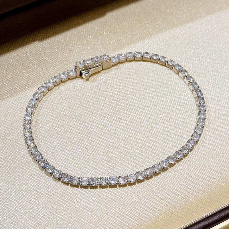 S925 Sterling Silver 10-Point Diamond Row Diamond Bracelet Tennis Full Diamond Bracelet Women's Tennis Chain Full Diamond Broken Diamond Flash Light