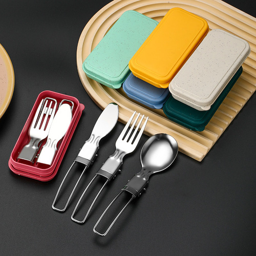 New product 304 stainless steel folding tableware knife, fork and spoon set outdoor picnic camping portable tableware foldable spoon