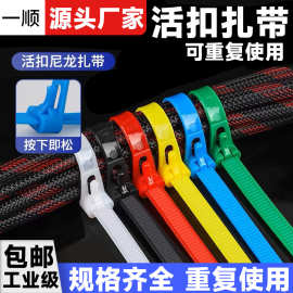 源头扎带工厂批发黑白活扣尼龙扎带可反复使用尼龙扎带批发