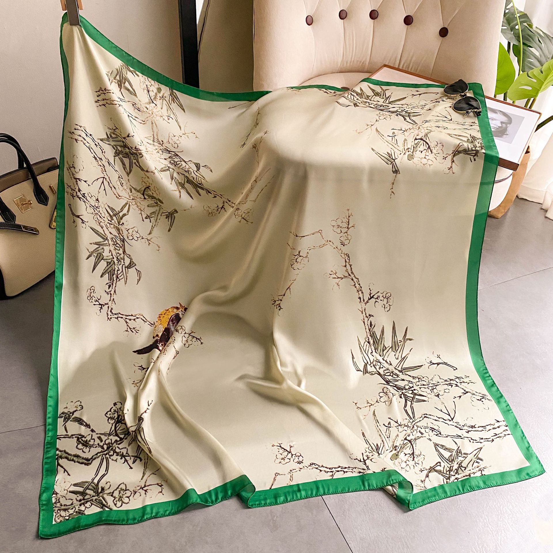 Silk Scarf For Women Printed Square Neckerchief Versatile Shawl_voghion.com