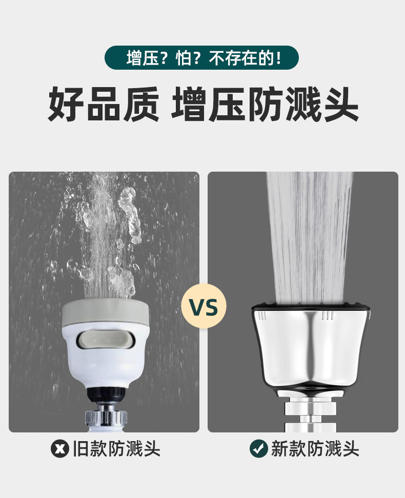 Kitchen faucet splash-proof head electroplating pressurized spray four-speed adjustable universal rotating black faucet extender undefined