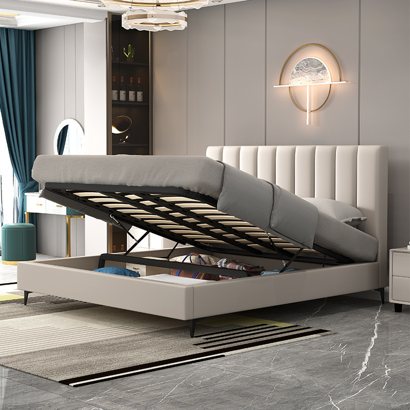 Cama de cuero ligera de lujo italiana cama doble dormitorio principal 1.8m1.5 nórdica moderna simple estructura de presión de aire