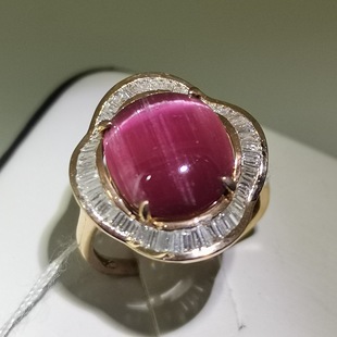 18K Gold Full Row Diamond Cat's Eye Tourmaline Ring Tourmaline Ring Jewelry Jewelry Fashion Gift Jewelry