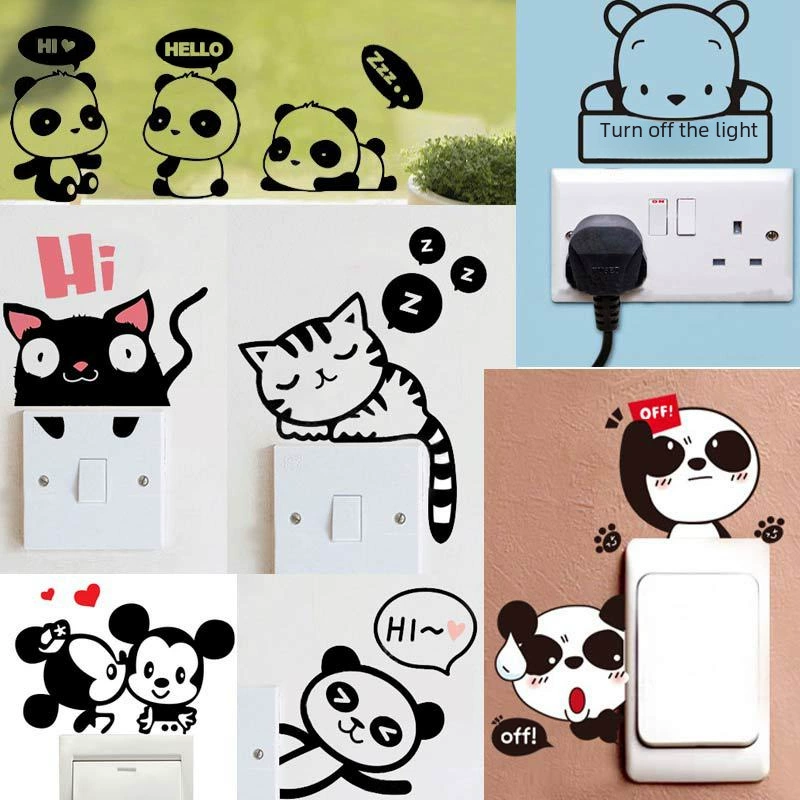 Removable switch key on wall, wall laptop for bedroom, sticker, panda