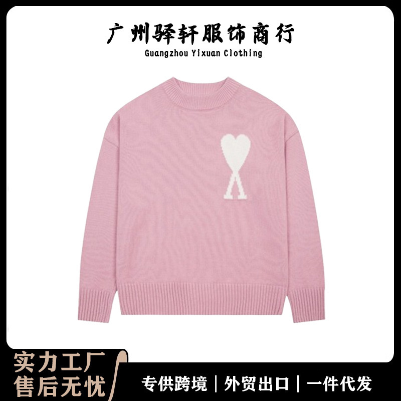 High-quality ami sweater, trendy knit sweater for women, round neck, loose-fitting, long-sleeved, and available as a couple's outfit