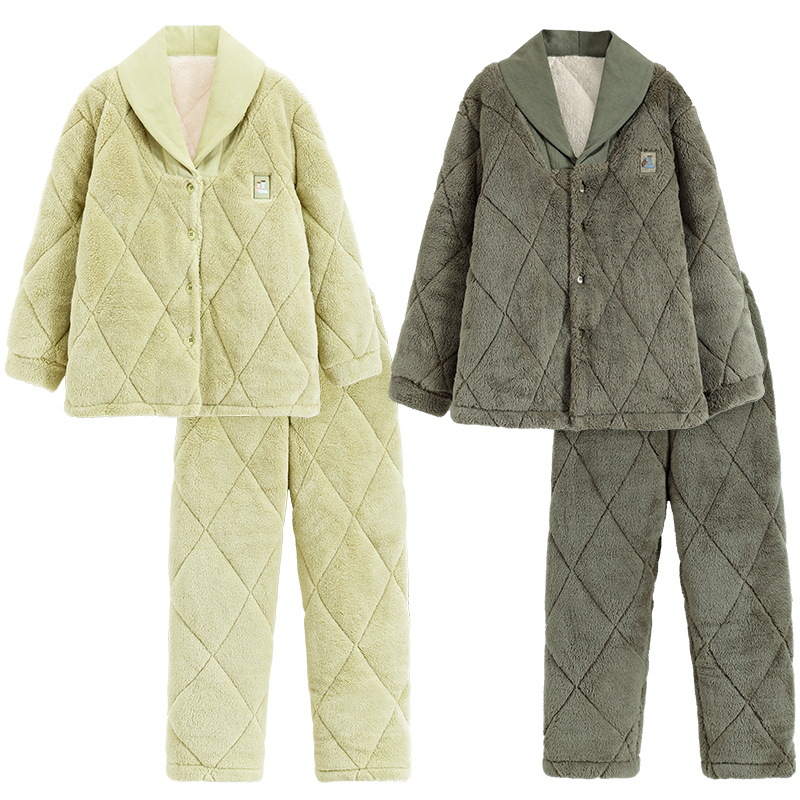 Franela de tres capas de algodón intercalado de invierno más grueso pareja pijama 2024 nuevo hombre y mujer ropa cálida para el hogar