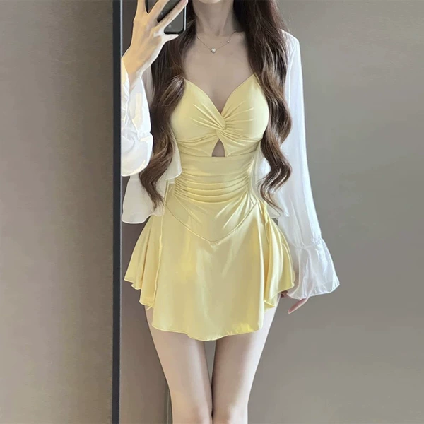 Yellow 3018-swimsuit+C1 cover-up
