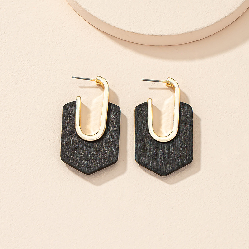 simple wooden geometric retro contrast color earrings wholesale