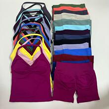 O 30277 Seams Yoga Halter Top High Waist Shorts �첱�٤