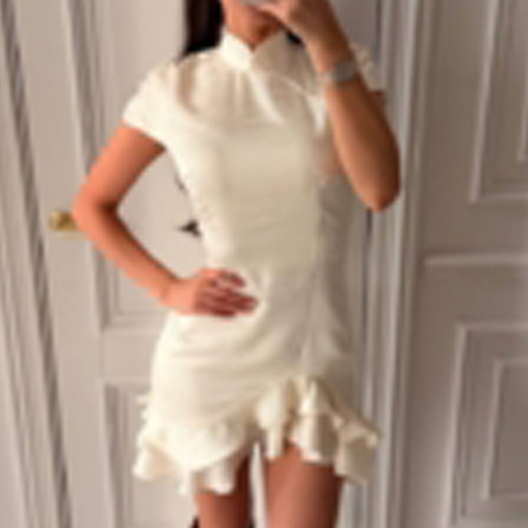Real Shot - Irregular Ruffle Dress 2025 Women's Short Skirt Cross-Border European and American New Style Women's Clothing Wholesale Mini Skirt