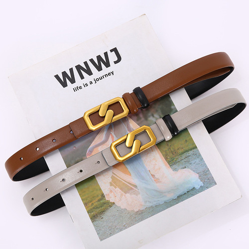 Internet celebrity same style ins style women's genuine leather belt double-sided usable cowhide belt light luxury niche genuine leather belt for women