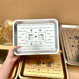 304不锈钢加厚简约中式茶盘长方形托盘饺子盘家用沥水盘水杯托盘