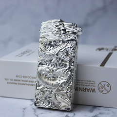 Creative embossed Chinese dragon kerosene lighter double-sided engraved metal thin grinding wheel lighter wholesale dropshipping