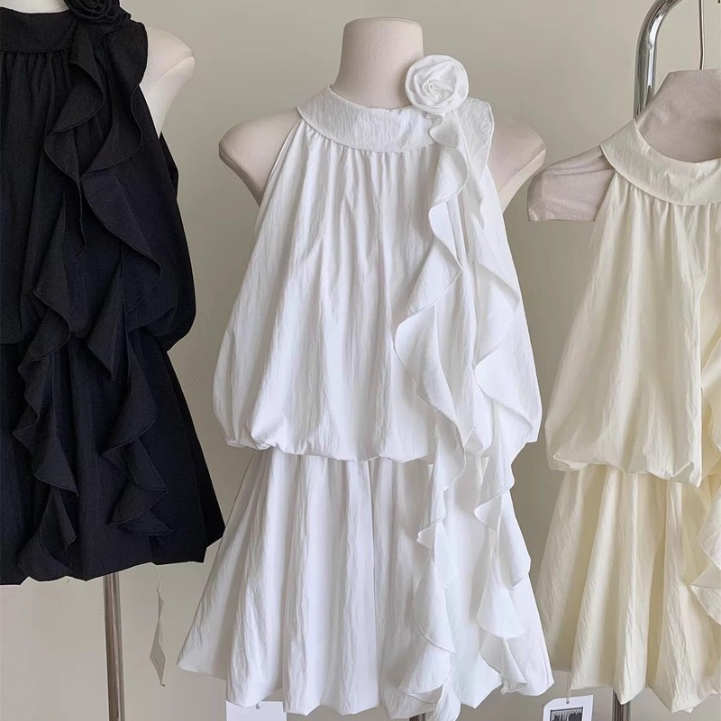 女性用フレンチスタイルノースリーブドレス、夏のデザイン、ニッチなウエスト痩身、小柄な人向けのシックで美しいスカート|undefined