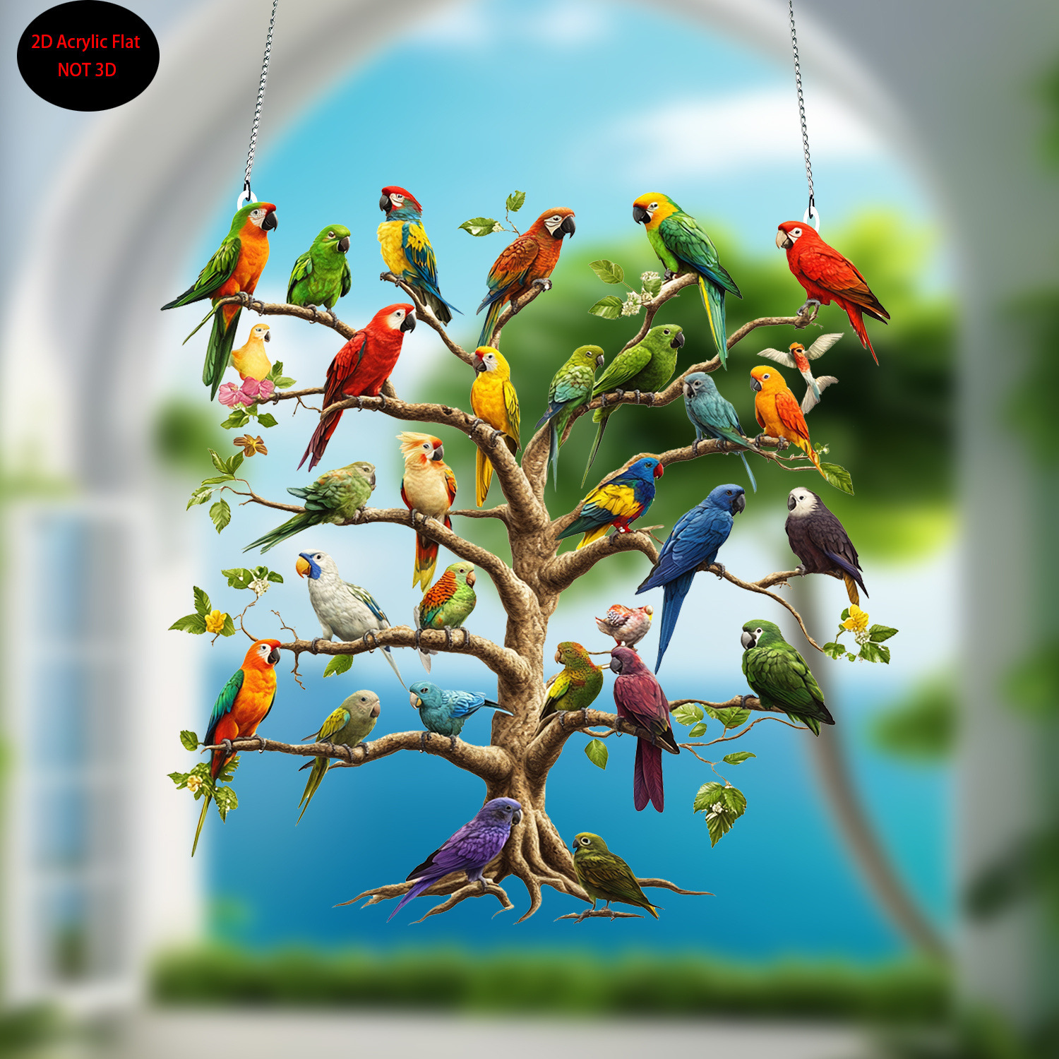 2D Plano de color Parrot Tree Acrylic Light Catcher - 8 pulgadas x 8 pulgadas Bohemia Wall Mounted, Vivid