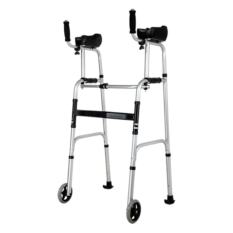 Ayuda para caminar con ruedas y asiento de aleación de aluminio muletas de cuatro patas para la Rehabilitación de Discapacitados ayuda para caminar auxiliar con el brazo arrastrando ayuda para caminar