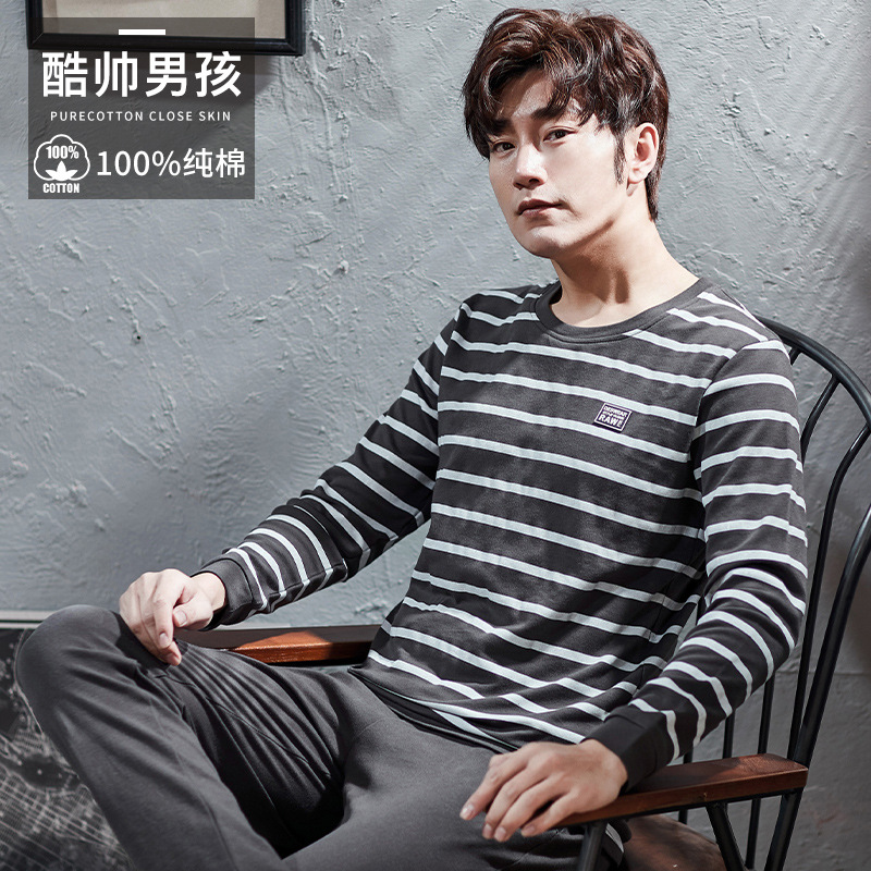 Pijamas de los hombres primavera y otoño más tamaño % algodón manga larga 2022 nuevo traje casual desgaste del hogar se puede usar fuera