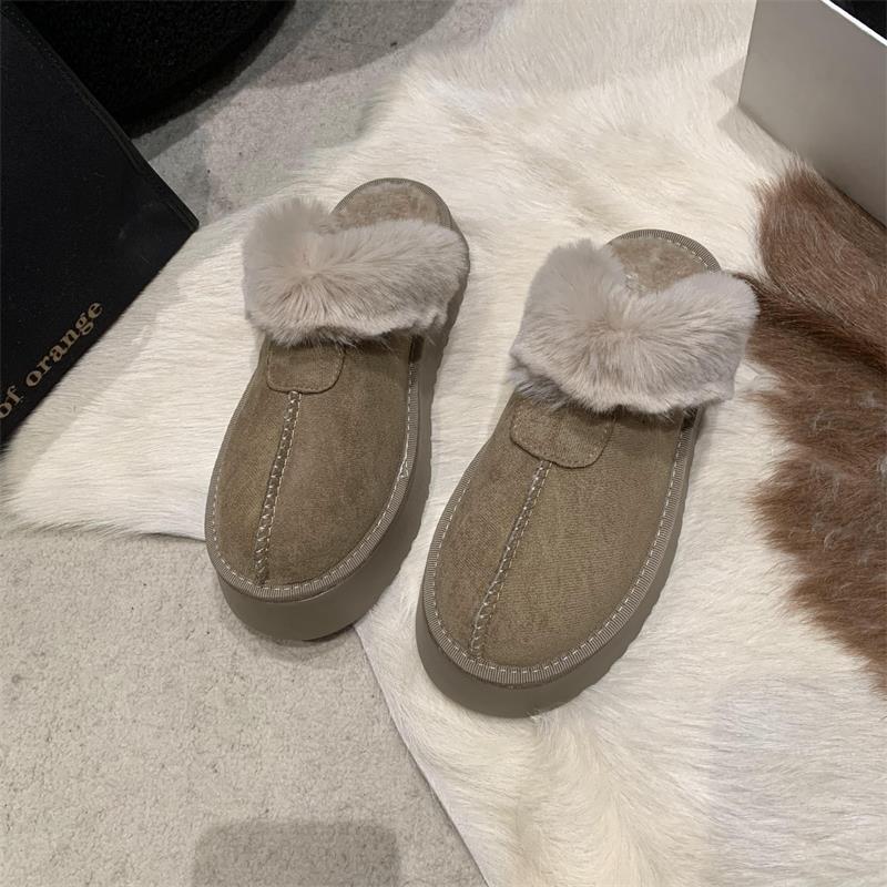 Furry Slippers for Women's Outer Wear 2025 Winter New Style Fleece-Lined Thickeneded Snow Boots Office Furry Shoes Baotou Cotton Slippers