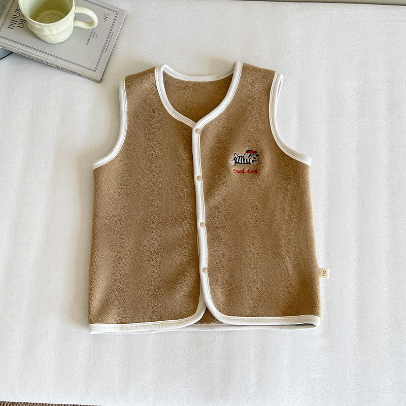 Wind Valley 2025 otoño y invierno nueva ropa infantil para niños coreanos versátiles perros bordados chalecos gruesos para niños y niñas