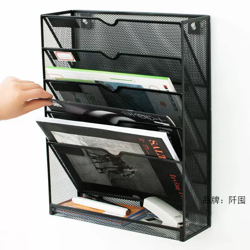 Настенная настенная стойка из кованого железа с металлической сеткой пятислойная стойка для хранения газет и журналов Стеллаж для файлов формата А4 офисный стеллаж для хранения