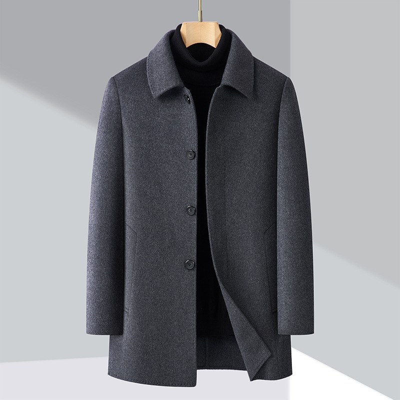 Daifa Men's Double-sided Cashmere Coat Winter Business Laps Down Middle-aged Dad Mid-length Wool Coat