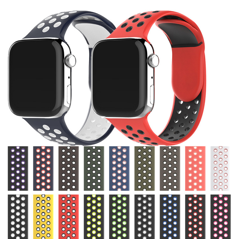 Suitable for apple two-color silicone nike strap nike hole apple iwatch breathable sports watch strap