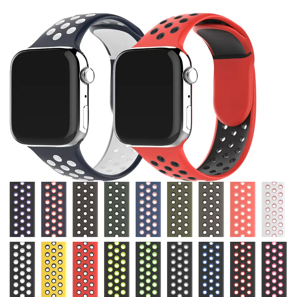 适用苹果双色硅胶耐克表带nike洞洞apple iwatch透气运动手表带