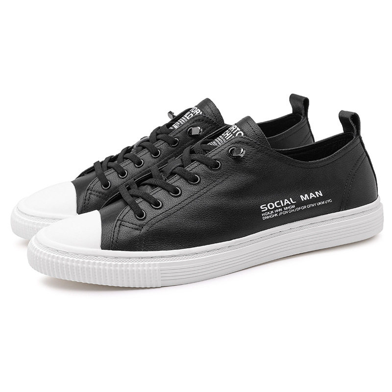 Giày sneaker nam da thật thoáng khí, đế bệt cổ thấp, dây buộc phía trước — s1931 màu trắng, s1931 đen