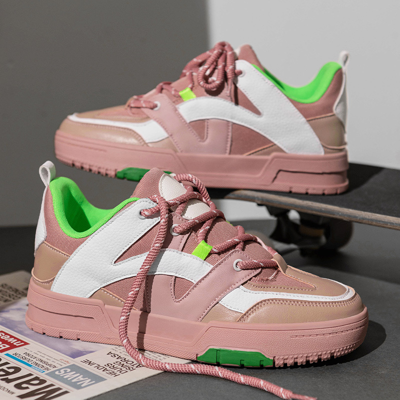 Chaussures de skateboard basses en cuir pour Couple, nouvelle mode Instagram, semelle épaisse, marque tendance, décontractées_voghion.com