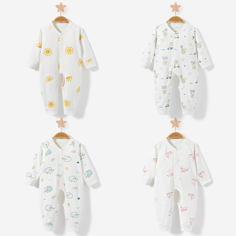 Mono para bebé para primavera, otoño e invierno, ropa de dormir de algodón con abertura en la entrepierna para recién nacidos, pelele cálido unisex, traje para gatear, ropa de bebé.