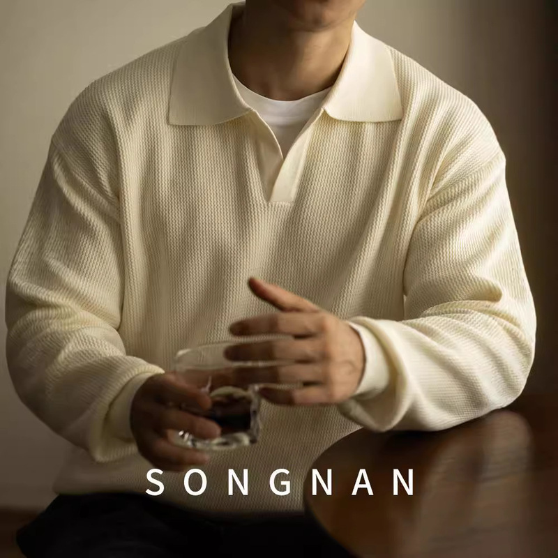 Songnan Autum V Neck Knitwear Pullover Knitwear Yarn-Dyed Lapel Men's Polo Shirt Long-Sleeved Heavy Light Mature Style Songnan Autum V Neck Knitwear Pullover Knitwear Yarn-Dyed Lapel Men's Polo Shirt Long-Sleeved Heavy Light Mature Style