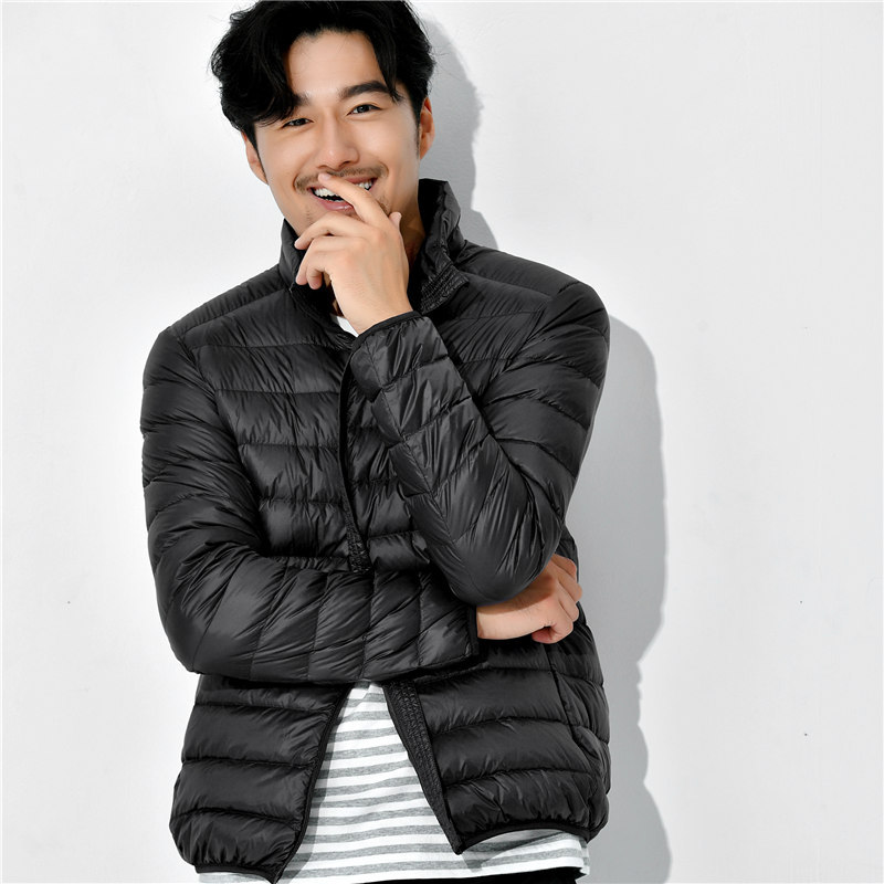反季鸭绒轻薄羽绒服男立领短款秋冬纯色简约新款保暖外套