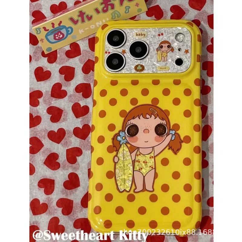 Ins Vintage Yellow Polka Dot Surfing Jade Phone Case Suitable for Iphone17Promax Apple 16 Cute Phone Case 15 Ins Vintage Yellow Polka Dot Surfing Jade Phone Case Suitable for Iphone17Promax Apple 16 Cute Phone Case 15