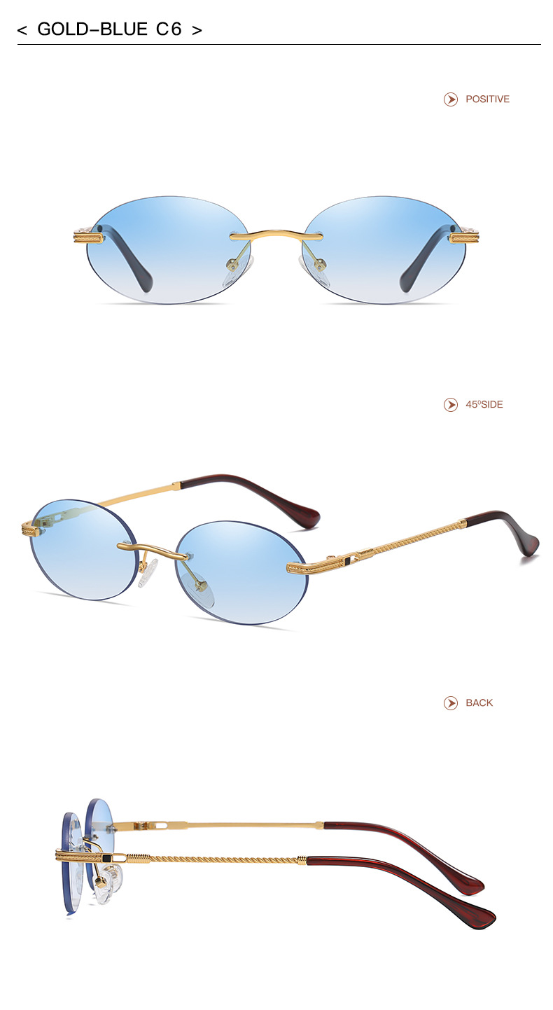 40g Weight Frameless Glasses Structure Sunglasses Classification Ac, UV400 Protection Lens Material Oval Frame Glasses Style Outdoor, Travel Occasion Solid Color Pattern All Seasons Season Unisex Gender Simple Style, Classic Style Style Simple Style Classic Style Solid Color Ac UV400 Protection Oval Frame Frameless Women's Sunglasses 16