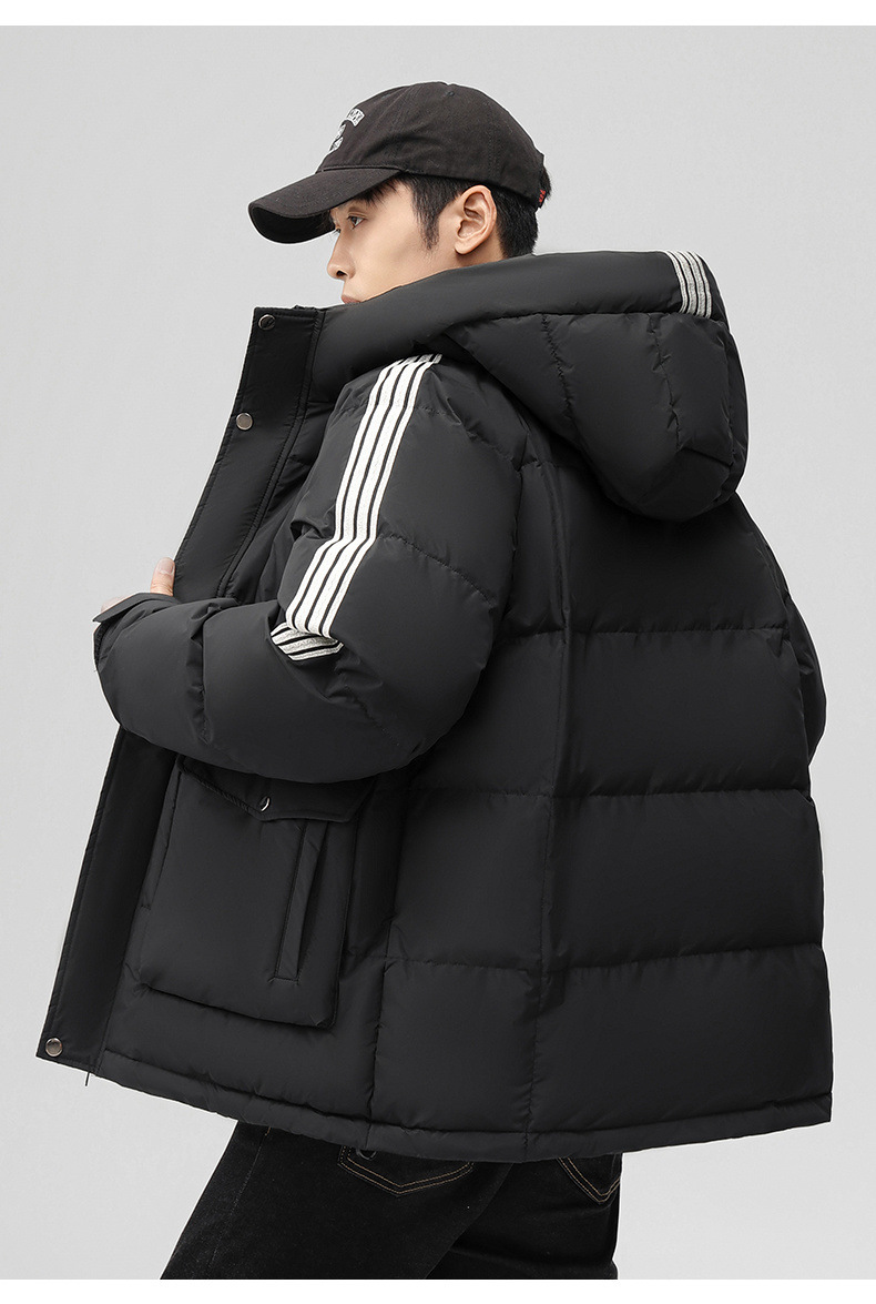 Piumino invernale da uomo con piumino d'anatra bianco al 90% | Cappotto con cappuccio a righe per freddo estremo (-20°C) | Vestibilità oversize unisex (nero/grigio/crema)_voghion.com