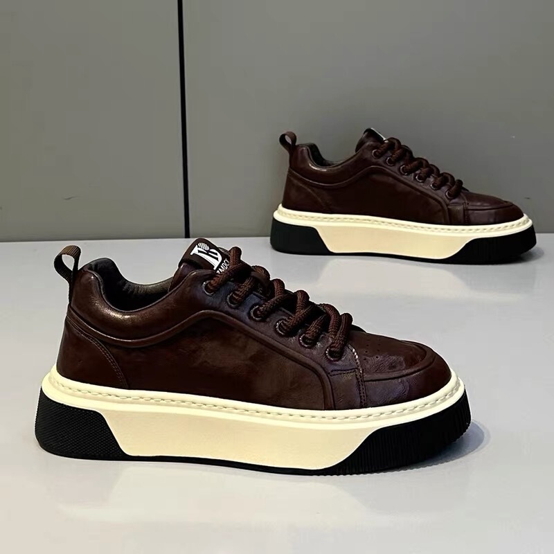 Trendy Men's Shoes Autumn New Youthful Casual Sneakers Thick-Soled Height-Increasing High-End Solid Color Sports Shoes